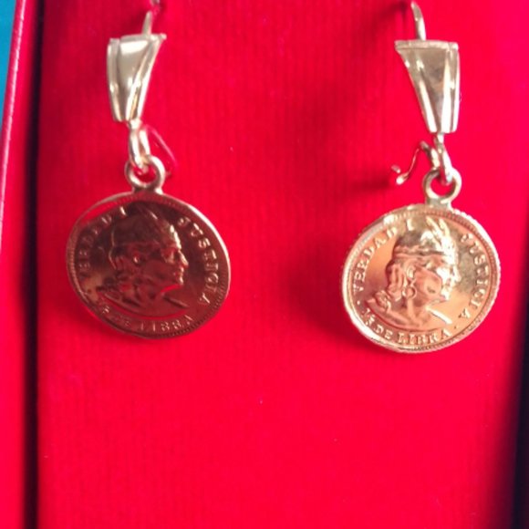 Jewelry - Peruvian Antique Coin Earrings - 18k Solid Gold